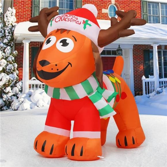 4FT Christmas Dog with Antler Hat, Built-in LEDs Blow Up Yard Decoration - Picture 2 of 6